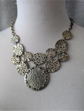 Ruby Rd. Silver Hammered Brutalist Statement Necklace